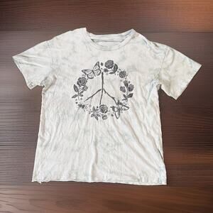 Y2K American Eagle Sz M Peace Sign Butterfly Rose Tie Dye Thrashed Grunge Tee